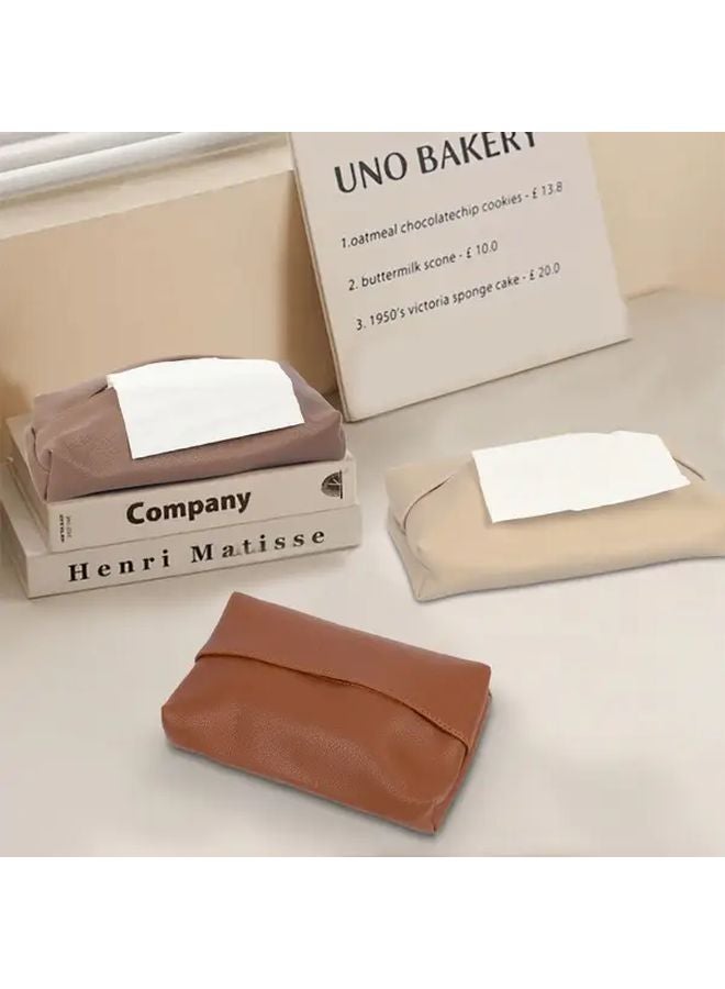 صندوق مناديل من جلد PU بني، تصميم نوردي، منظف السيارة، تخزين غرفة المعيشة - Image 5